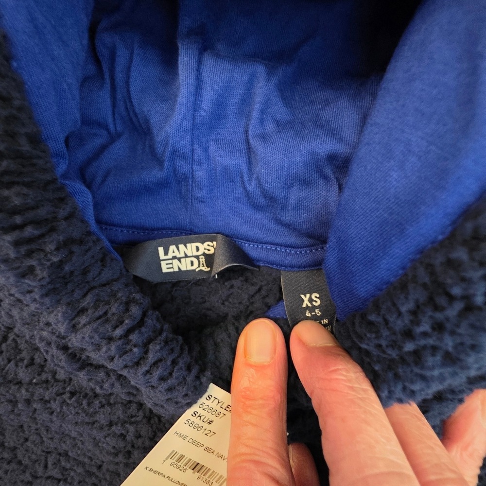 Lands' End Hoodie Kids XS 4-5 Deep Sea Navy Sherpa Fleece Blue New BIN O - Picture 9 of 14